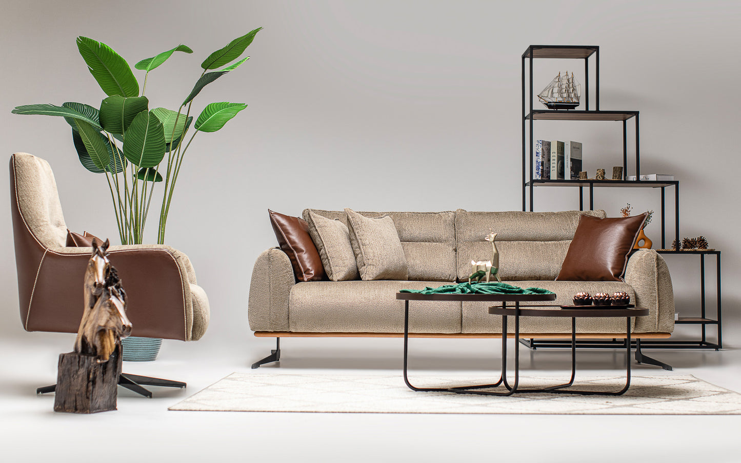 Ahram Sofa Set: Modern Elegance with Pyramid Armrest Design