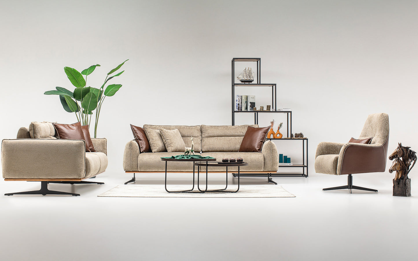 Ahram Sofa Set: Modern Elegance with Pyramid Armrest Design