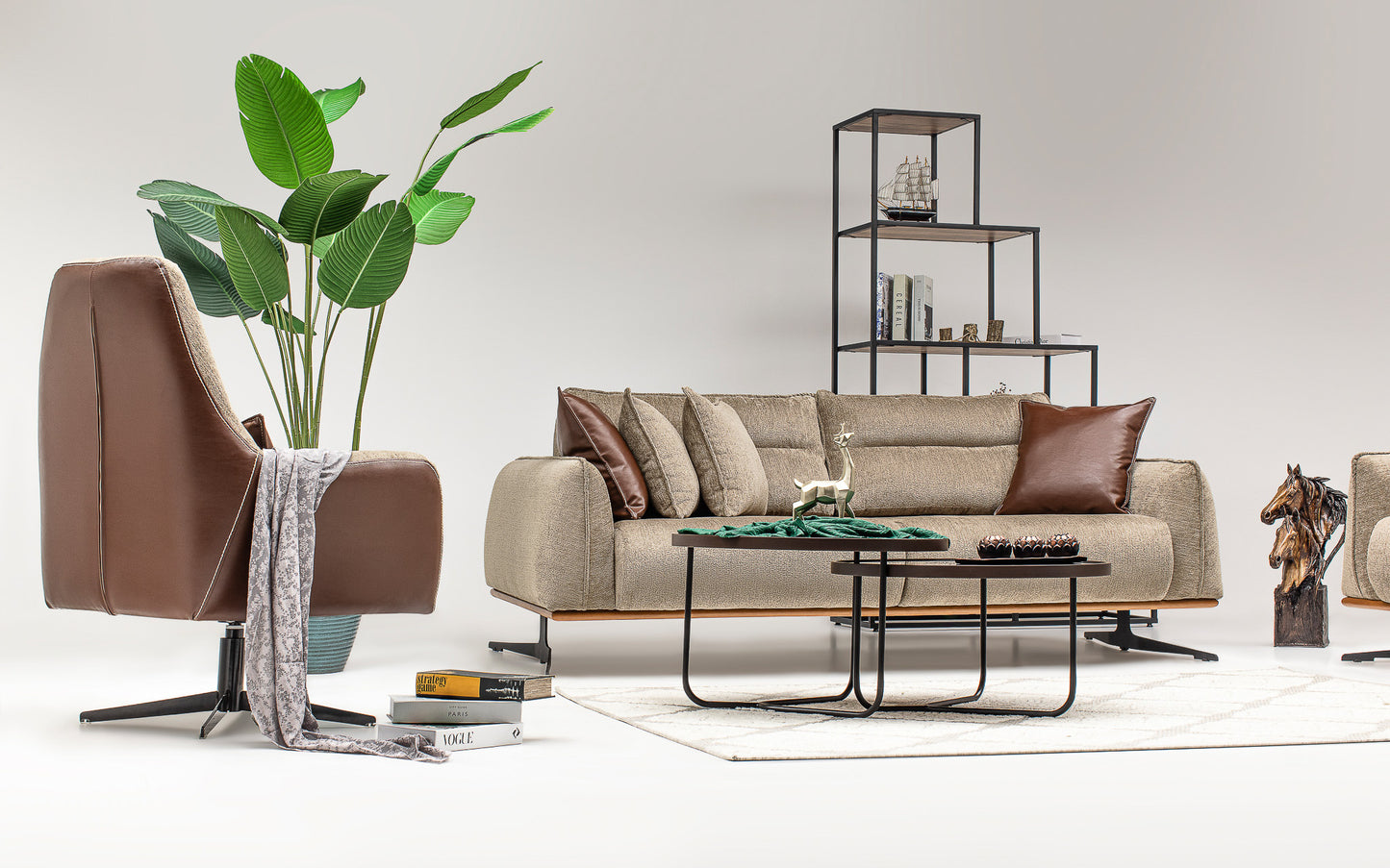 Ahram Sofa Set: Modern Elegance with Pyramid Armrest Design