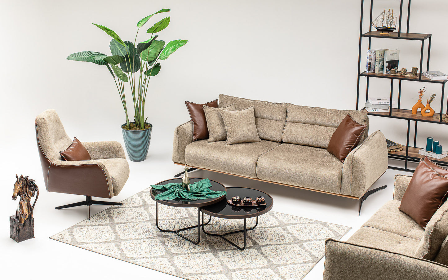 Ahram Sofa Set: Modern Elegance with Pyramid Armrest Design